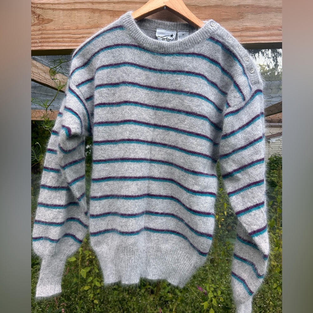 Vintage 80s striped balloon sleeve angora and wool blend sweater size small/med